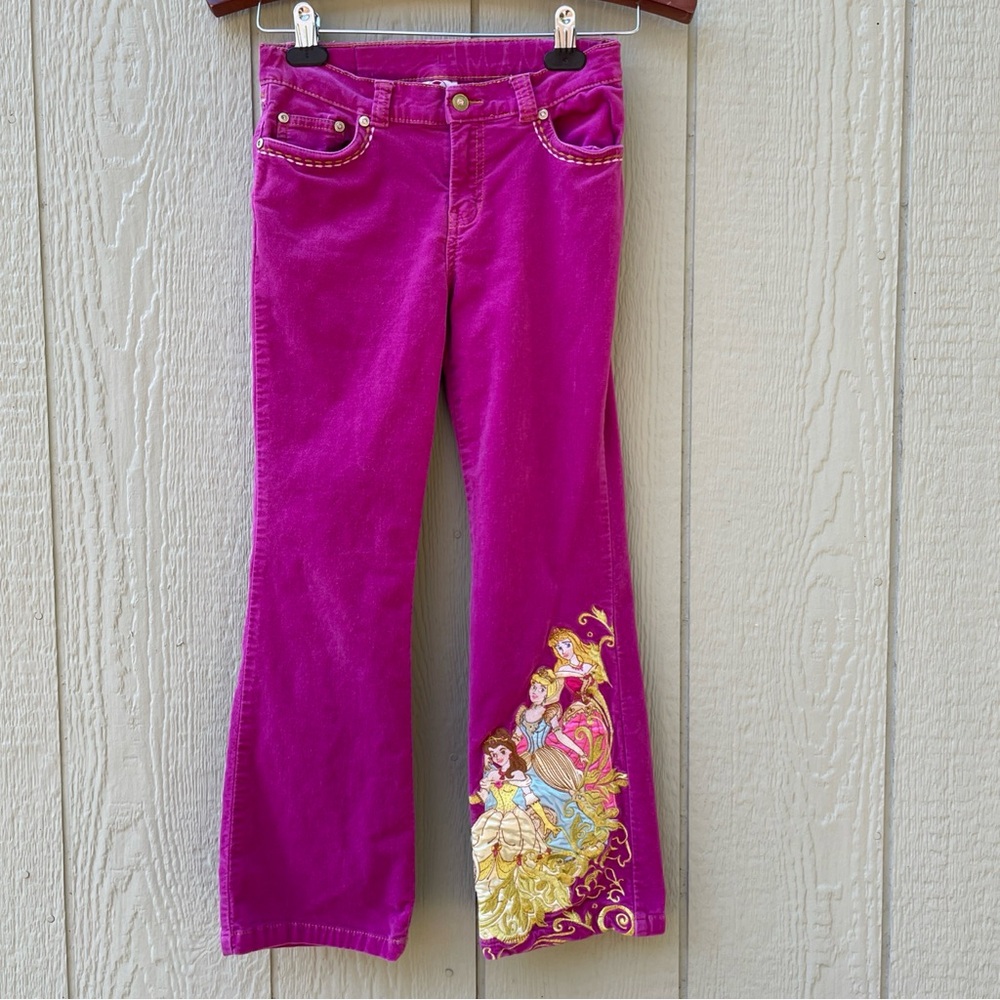 Disney Store Princess Pants Girls 10 Pink Velour Flare Embroidered Happy comfy